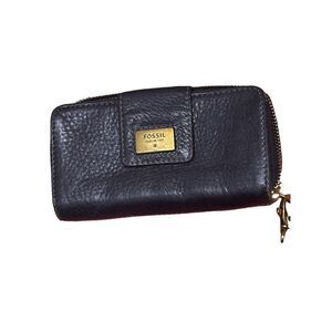 Nice Spacious Fossil Black Leather Wallet Womens checkbook organizer wristlet co